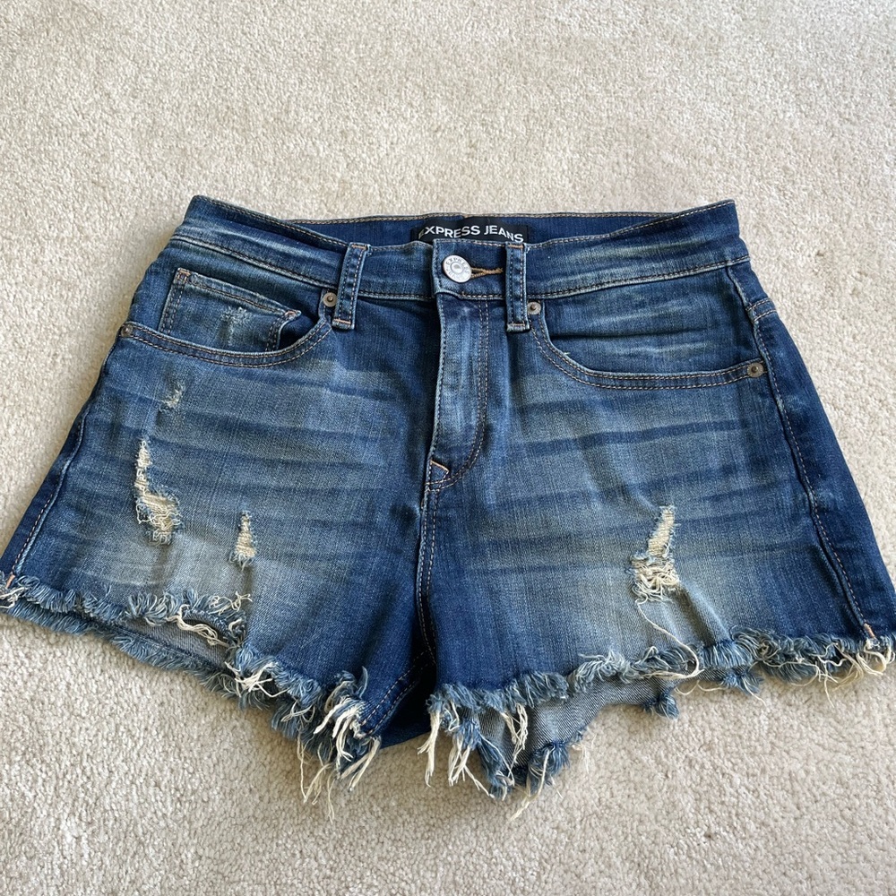 Express Blue Distressed Jean Shorts